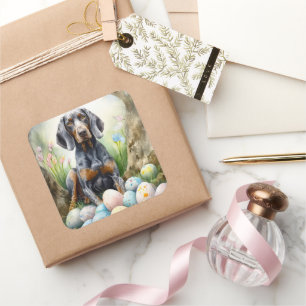 Bluetick Coonhound Hond met Paaseieren Vakantie Vierkante Sticker
