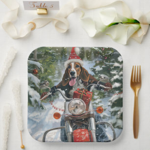 Bluetick Coonhound Hond Rijden Motorfiets Kerstmis Papieren Bordje
