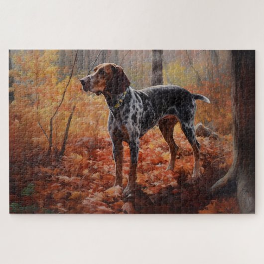 Bluetick Coonhound in Herfstbladeren Herfst Inspir Legpuzzel (Horizontaal)