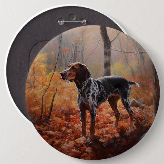 Bluetick Coonhound in Herfstbladeren Herfst Inspir Ronde Button 6,0 Cm (Voorkant /achterkant)