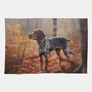 Bluetick Coonhound in Herfstbladeren Herfst Inspir Theedoek