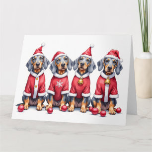 Bluetick Coonhound Kerstjurk Kerstman Hoed Kaart