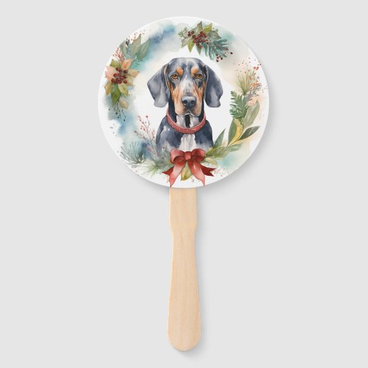 Bluetick Coonhound Kerstkrans Feestelijke Pup Handwaaier (Voorkant)
