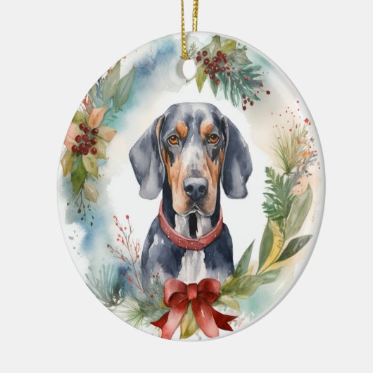 Bluetick Coonhound Kerstkrans Feestelijke Pup Keramisch Ornament (Links)