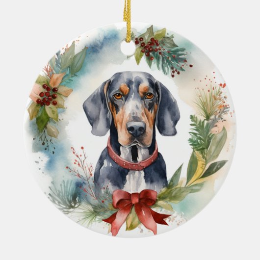 Bluetick Coonhound Kerstkrans Feestelijke Pup Keramisch Ornament (Achterkant)