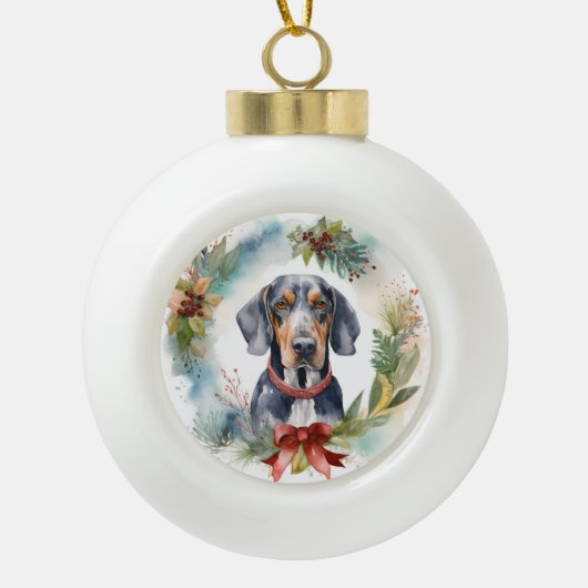 Bluetick Coonhound Kerstkrans Feestelijke Pup Keramische Bal Ornament (Voorkant)