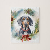 Bluetick Coonhound Kerstkrans Feestelijke Pup Legpuzzel (Verticaal)
