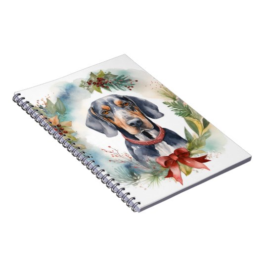 Bluetick Coonhound Kerstkrans Feestelijke Pup Notitieboek (Rechterzijde)