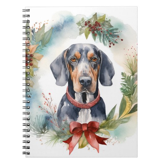 Bluetick Coonhound Kerstkrans Feestelijke Pup Notitieboek (Voorkant)