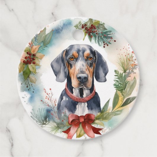 Bluetick Coonhound Kerstkrans Festieve Pup Bedankjes Labels (Voorkant)