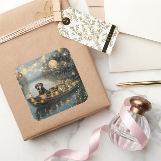 Bluetick Coonhound Kerstmis feestelijke reis Vierkante Sticker (Geschenken)