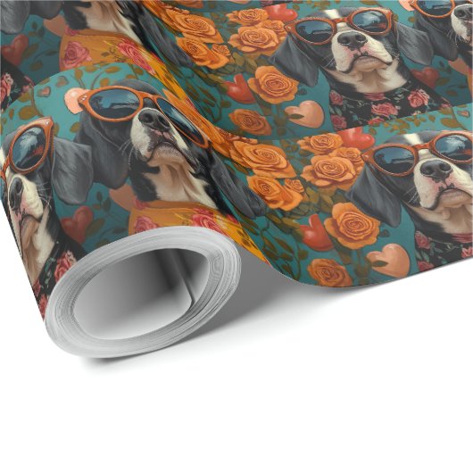 Bluetick Coonhound met hart Roos Valentijnsdag Cadeaupapier (Rol Hoek)