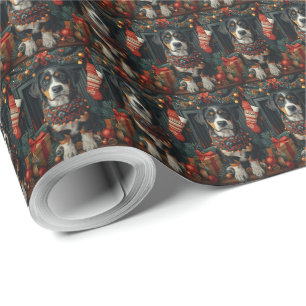 Bluetick Coonhound met Kerstcadeaus Schouwvuur Cadeaupapier