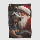 Bluetick Coonhound met Kerstman Kerstmis Golfhanddoek (Voorkant)