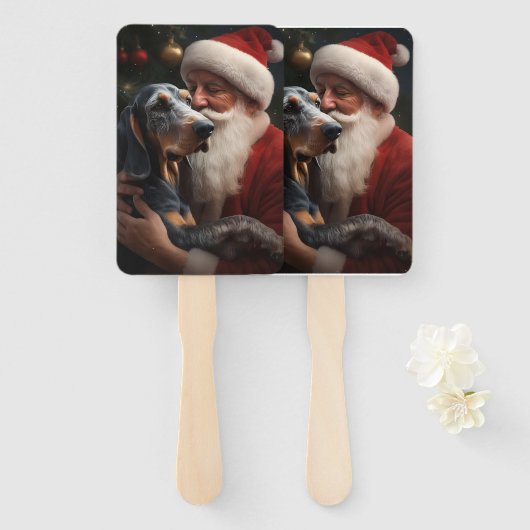 Bluetick Coonhound met Kerstman Kerstmis Handwaaier (Voorkant en achterkant)