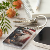 Bluetick Coonhound met Kerstman Kerstmis Sleutelhanger (Voorkant Rechts)