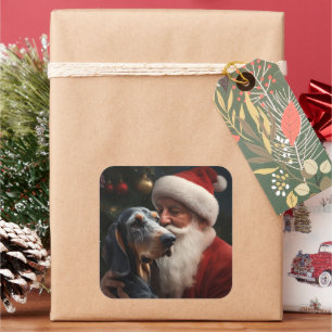 Bluetick Coonhound met Kerstman Kerstmis Vierkante Sticker