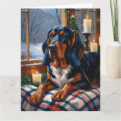 Bluetick Coonhound met kerstverlichting vakantie Kaart (Voorkant)