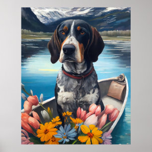 Bluetick Coonhound op een peddel: Een landschappel Poster