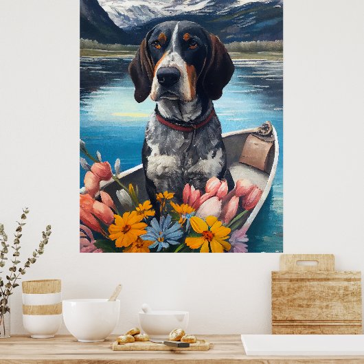 Bluetick Coonhound op een peddel: Een Schilderacht Poster (Keuken)