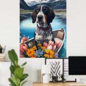 Bluetick Coonhound op een peddel: Een Schilderacht Poster (Thuiskantoor)
