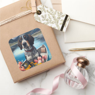 Bluetick Coonhound op een peddel: Een Schilderacht Vierkante Sticker