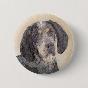Bluetick Coonhound Painting - Cute Original Dog Ar Ronde Button 5,7 Cm