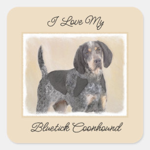 Bluetick Coonhound Painting - Cute Original Dog Ar Vierkante Sticker
