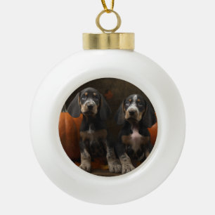 Bluetick Coonhound Puppy Herfst Delight Pompoen Keramische Bal Ornament