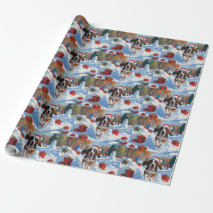 Bluetick Coonhound Rent in de Sneeuw met Kerstmis  Cadeaupapier
