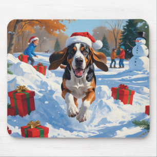 Bluetick Coonhound Rent in de Sneeuw met Kerstmis  Muismat