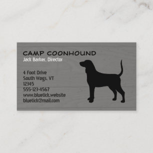 Bluetick Coonhound Silhouet op Houtstijl Visitekaartje
