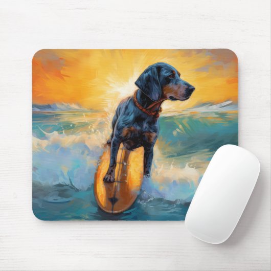 Bluetick Coonhound strand surfen schilderij  Muismat (Met muis)