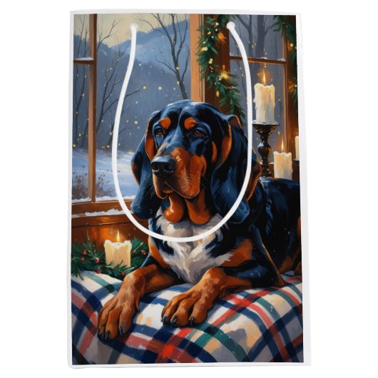 Bluetick Coonhound With Christmas Lights Holiday Medium Cadeauzakje (Voorkant)