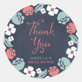 Bluish Chalkboard Floral bedankt Ronde Sticker (Voorkant)