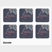 Bluish Chalkboard Floral Love Wedding Vierkante Sticker (Vel)