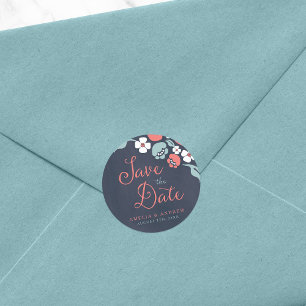 Bluish Chalkboard Floral Save the Date Ronde Sticker