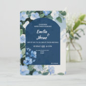 Bluish Floral Romantic Wedding Card Kaart (Staand voorkant)
