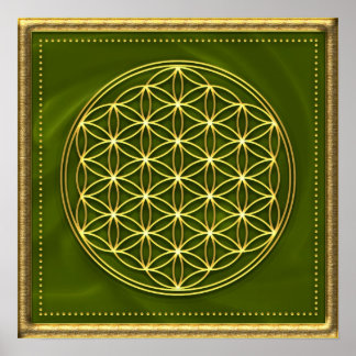 Blume des Lebens - grün - gold Poster