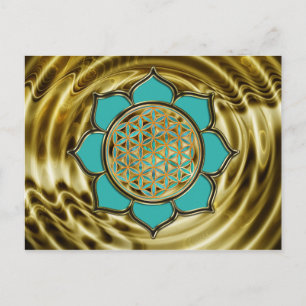 Blume des Lebens Lotus - türkis / gouden golven Briefkaart