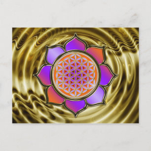 Blume des Lebens Lotus - violet sinaasappel / goud Briefkaart