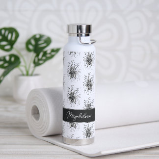 Blume Zen Art, gezeichnet schwarz-weiß - Waterfles