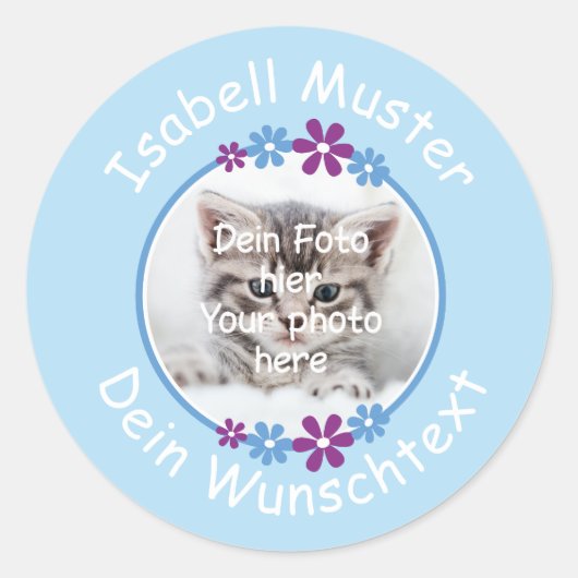 Blumen lila blau | Fotoaufkleber hellblau Ronde Sticker (Voorkant)