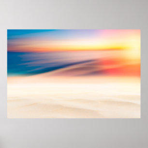 Blur tropisch zonsonderstrand met bokeh sun light poster