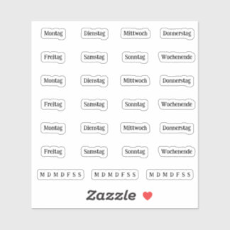 Blurbs. Dagen van de week - Transparant (DEUTSCH) Sticker