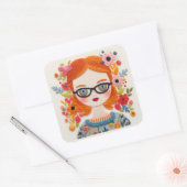 Blurbs. Redhead Girl Nerd Sticker (Envelop)