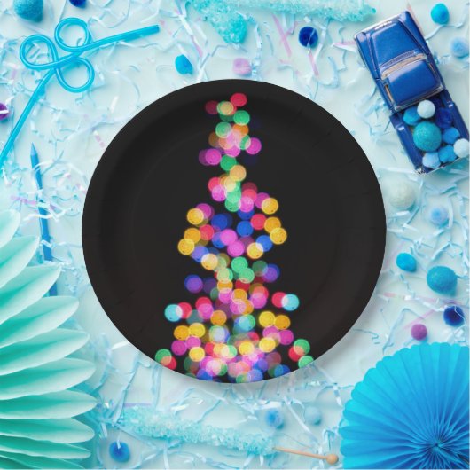 Blurred kerstlampjes papieren bordje (Feest)