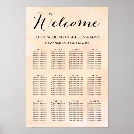 Blush Abritish Waterverf Wedding Seating Chart Poster (Voorkant)