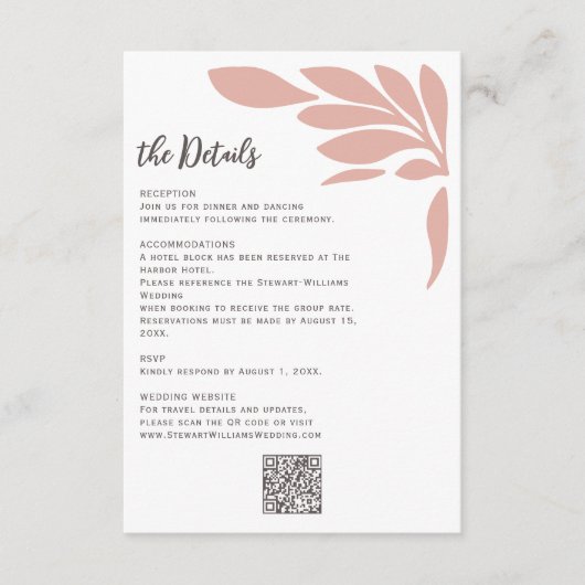 Blush Abstract Tropical Floral Leaf Wedding  Informatiekaartje (Voorkant)