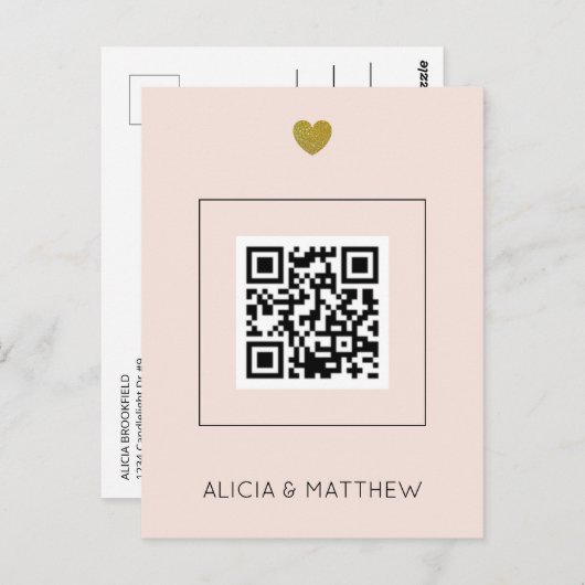 Blush All in One Weddenschap met QR-code Briefkaart (Voorkant / Achterkant)
